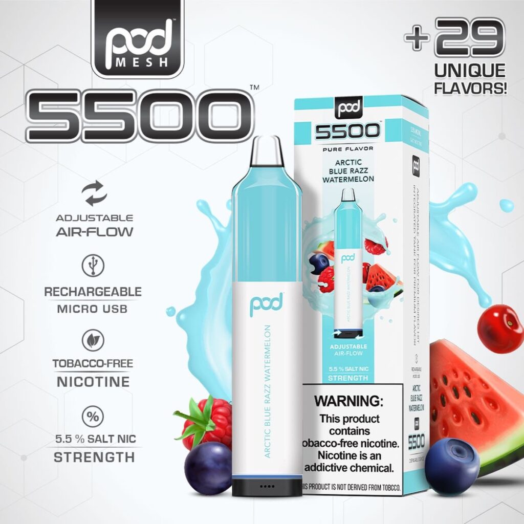 Pod Descartable Pod Juice Artic Blue Razz Watermelon Puff Bater A Recargable Rosario