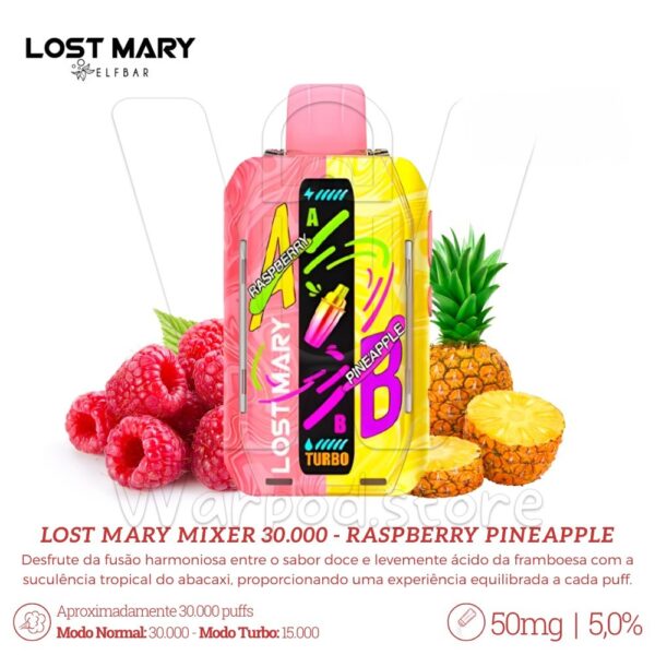 Pod Descartable LOST MARY MIXER RASPBERRY PINEAPPLE 30000 PUFFS 5% - Imagen 3