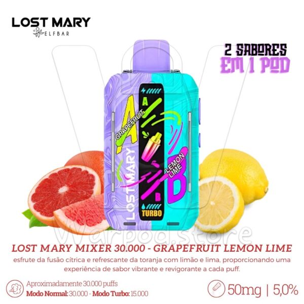 Pod Descartable Lost Mary Mixer Grapefruit Lemon Lime 30000 puff 5% - Imagen 2