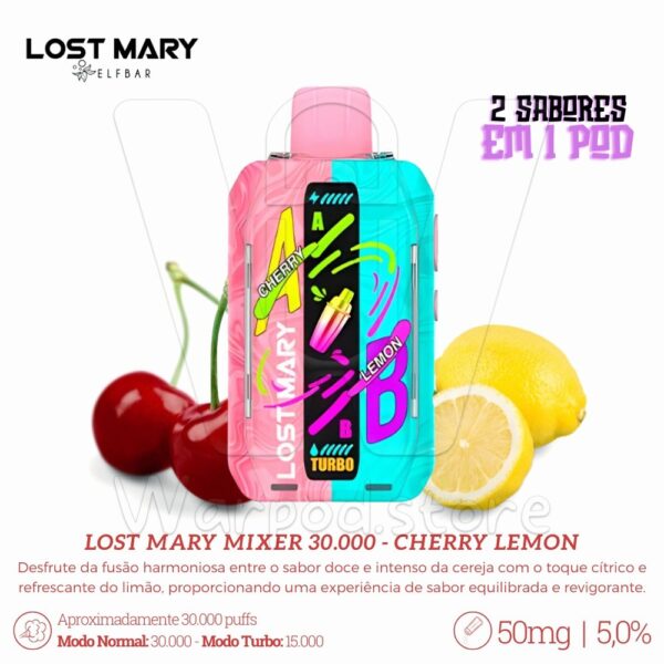 Pod Descartable Lost Mary Mixer Cherry Lemon 30000 puff 5% - Imagen 2