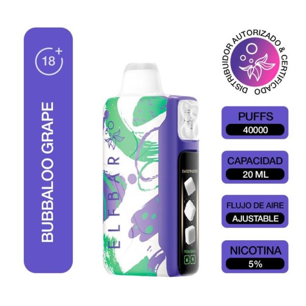 Descartable Elfbar 40K SWEET KING Bubbaloo Grape 40000 puff 5% - Imagen 3